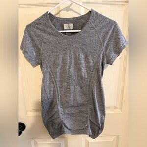 Athleta Fastest Track heathered gray ruched short sleeve t-shirt